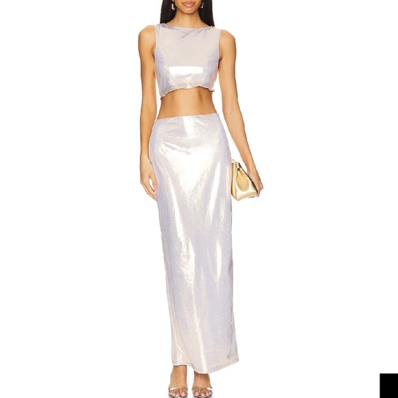 REVOLVE Dresses & Skirts - Revolve x superdown pearl maxi skirt holographic silver shimmer dress
